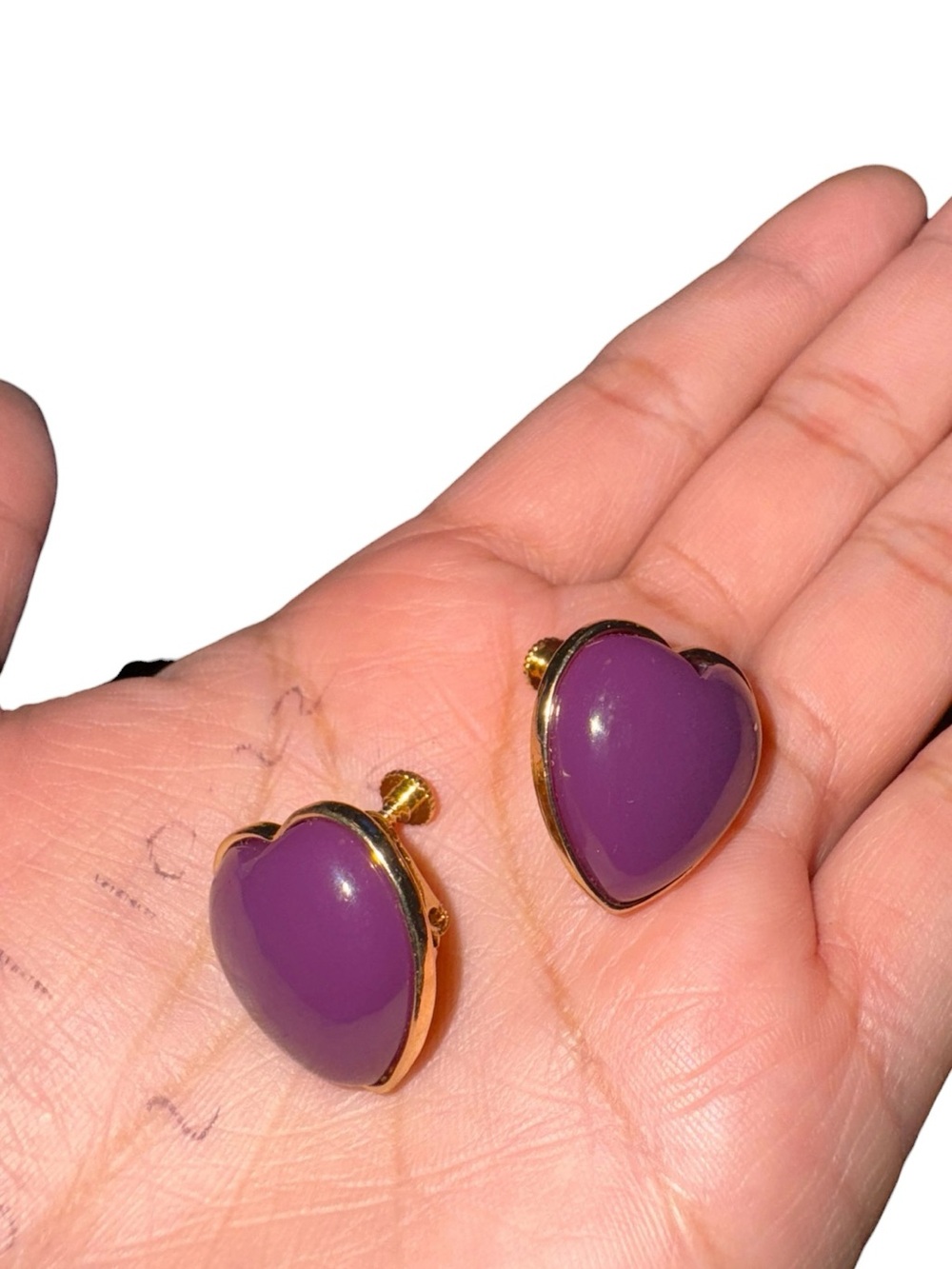 Gold-Trim Purple Heart Stud Earrings - Women Jewelry - Picture 6 of 6